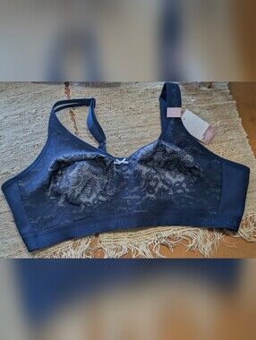 Cacique navy lace cotton unlined full coverage no-wire bra size 46C , NWT